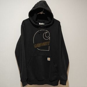 Carhartt Graphic Hoodie Medium Large Logo Oversized Pullover Black